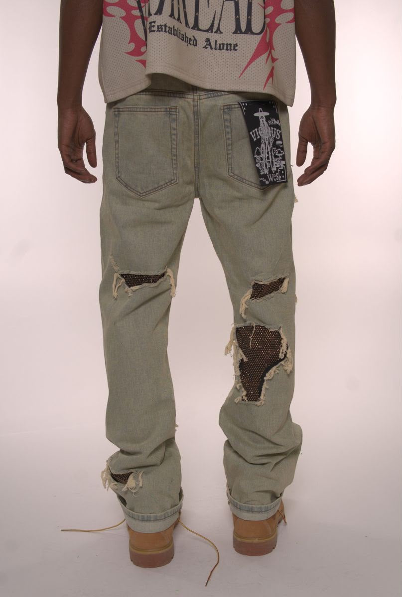 Vicious Denim - Oil Blue Studded Stone Western Fit