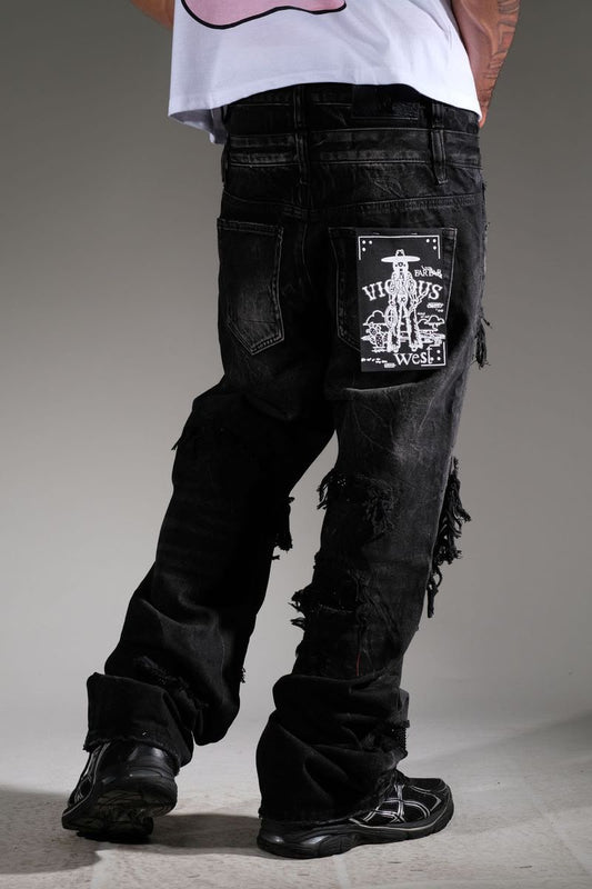 Vicious Denim - Black Studded Stone Western Fit