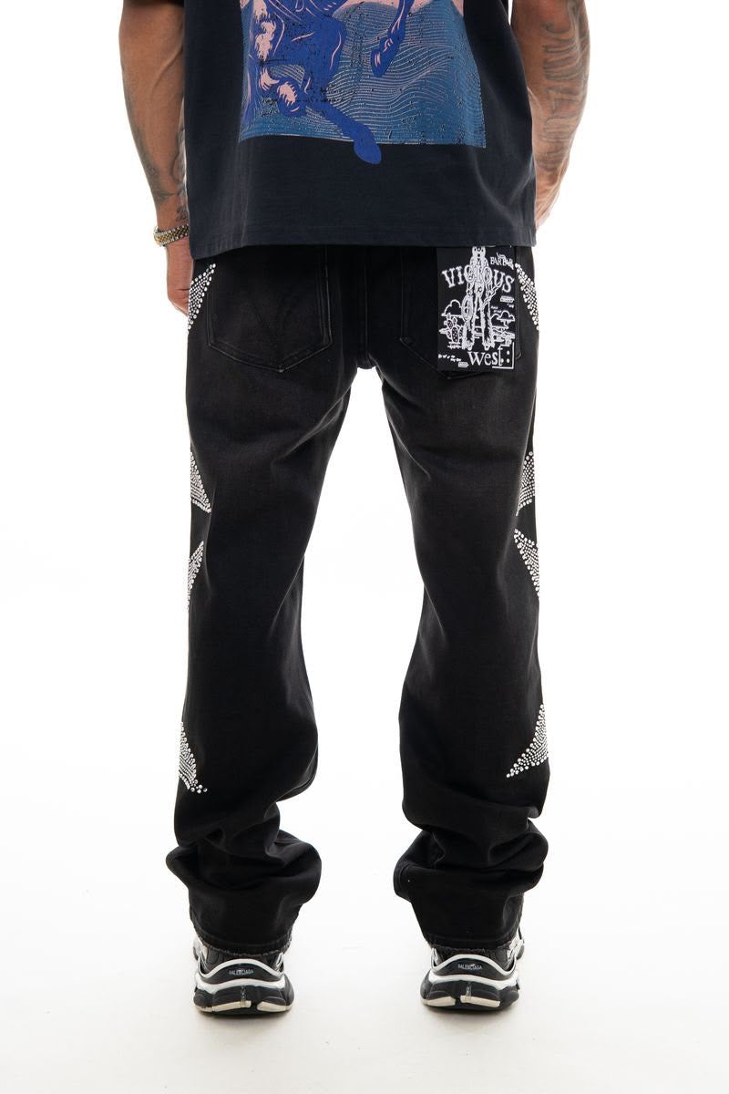 Vicious Denim - Relaxed Flared Red Star Embellishment