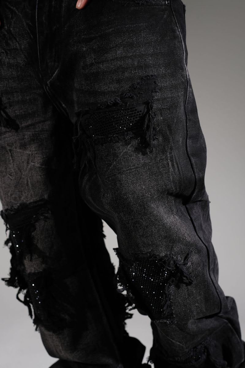 Vicious Denim - Black Studded Stone Western Fit