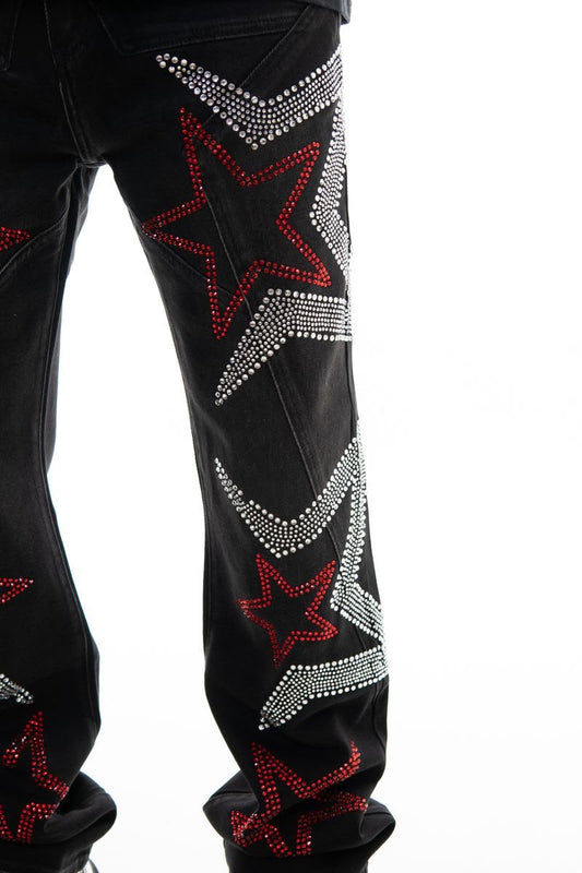 Vicious Denim - Relaxed Flared Red Star Embellishment