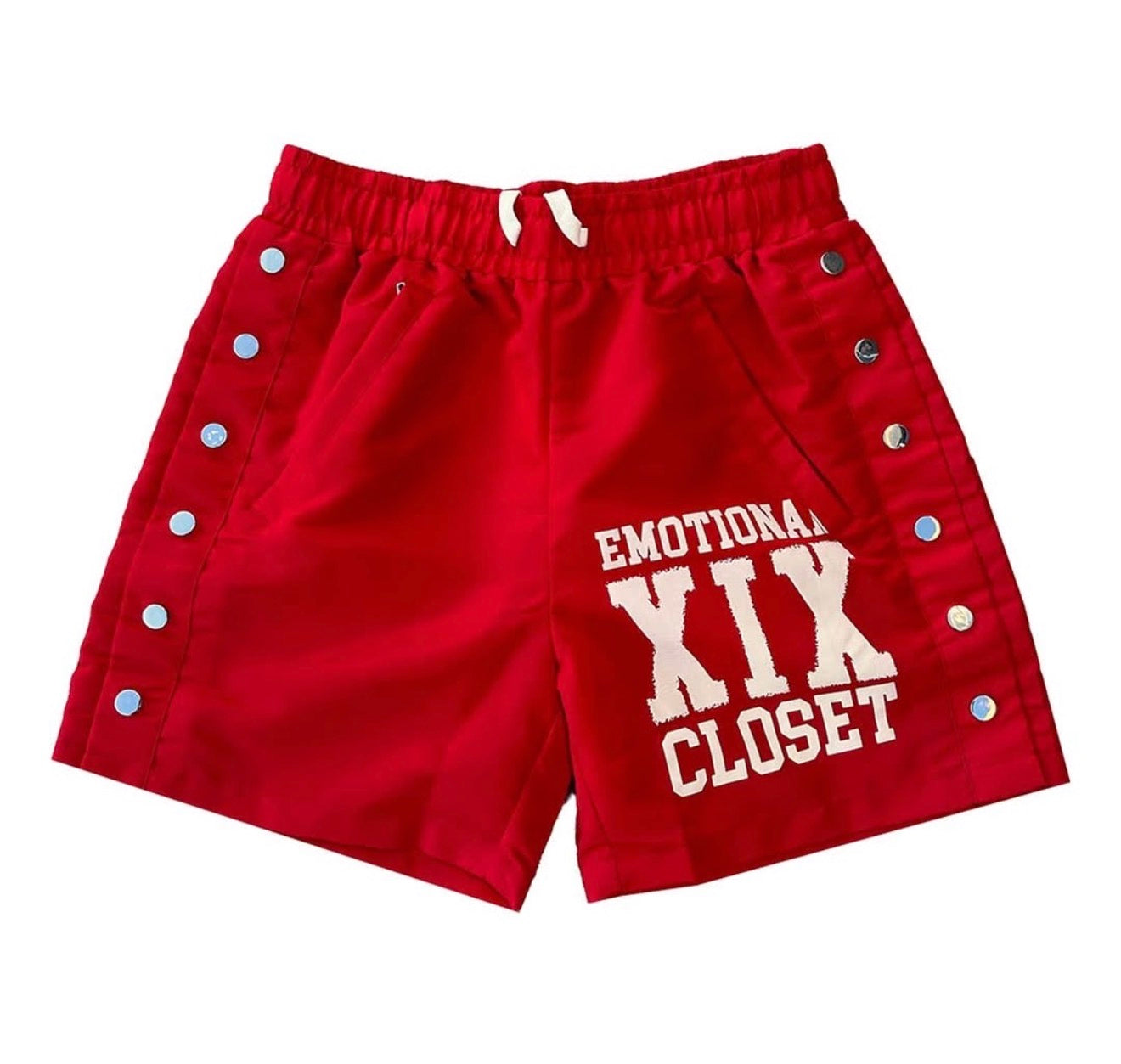 Red “Backyard” Nylon Shorts mixed emotion
