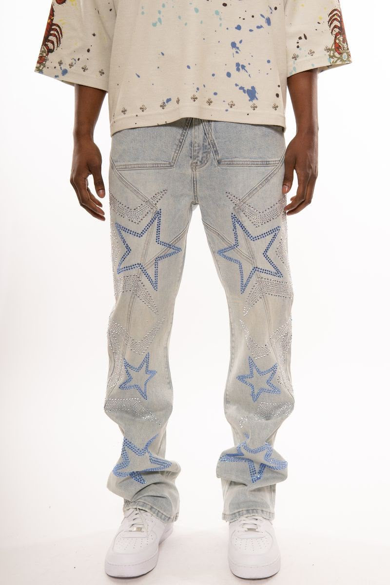 Vicious Denim - Relaxed Flare Blue Star Embellishment
