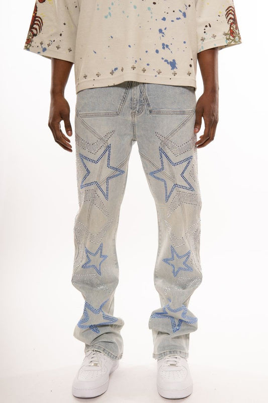 Vicious Denim - Relaxed Flare Blue Star Embellishment