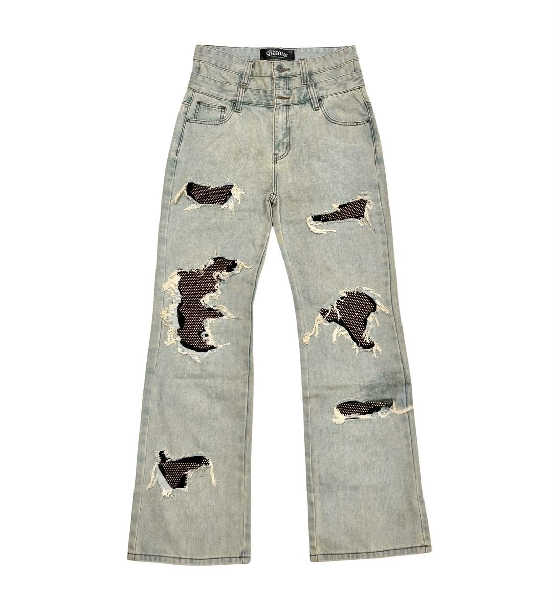 Vicious Denim - Oil Blue Studded Stone Western Fit