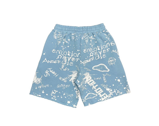 Blue 'Graffiti' shorts mixed emotion