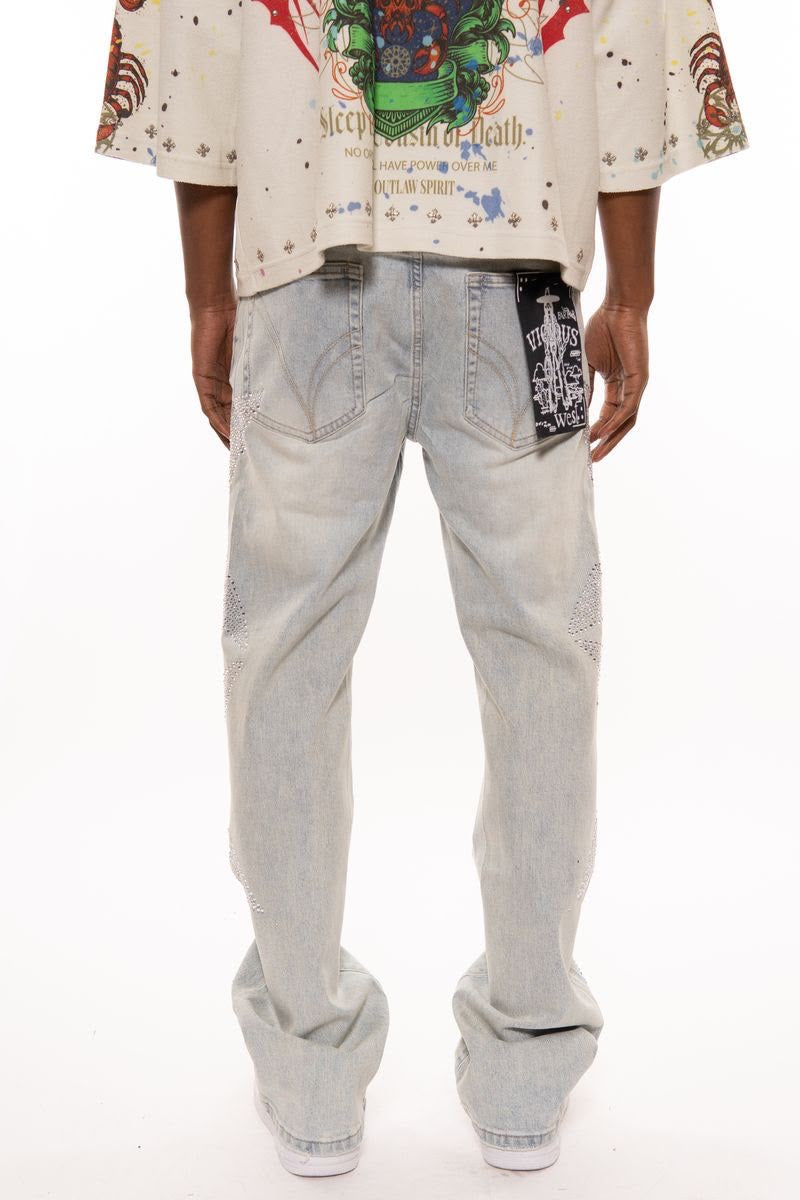 Vicious Denim - Relaxed Flare Blue Star Embellishment