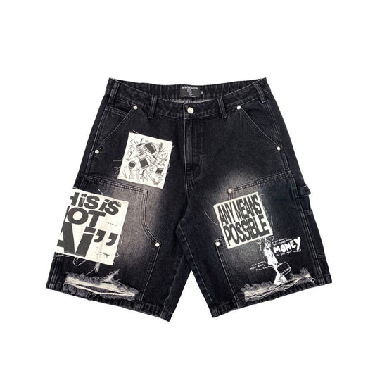 Black “AI” Denim shorts mixed emotion