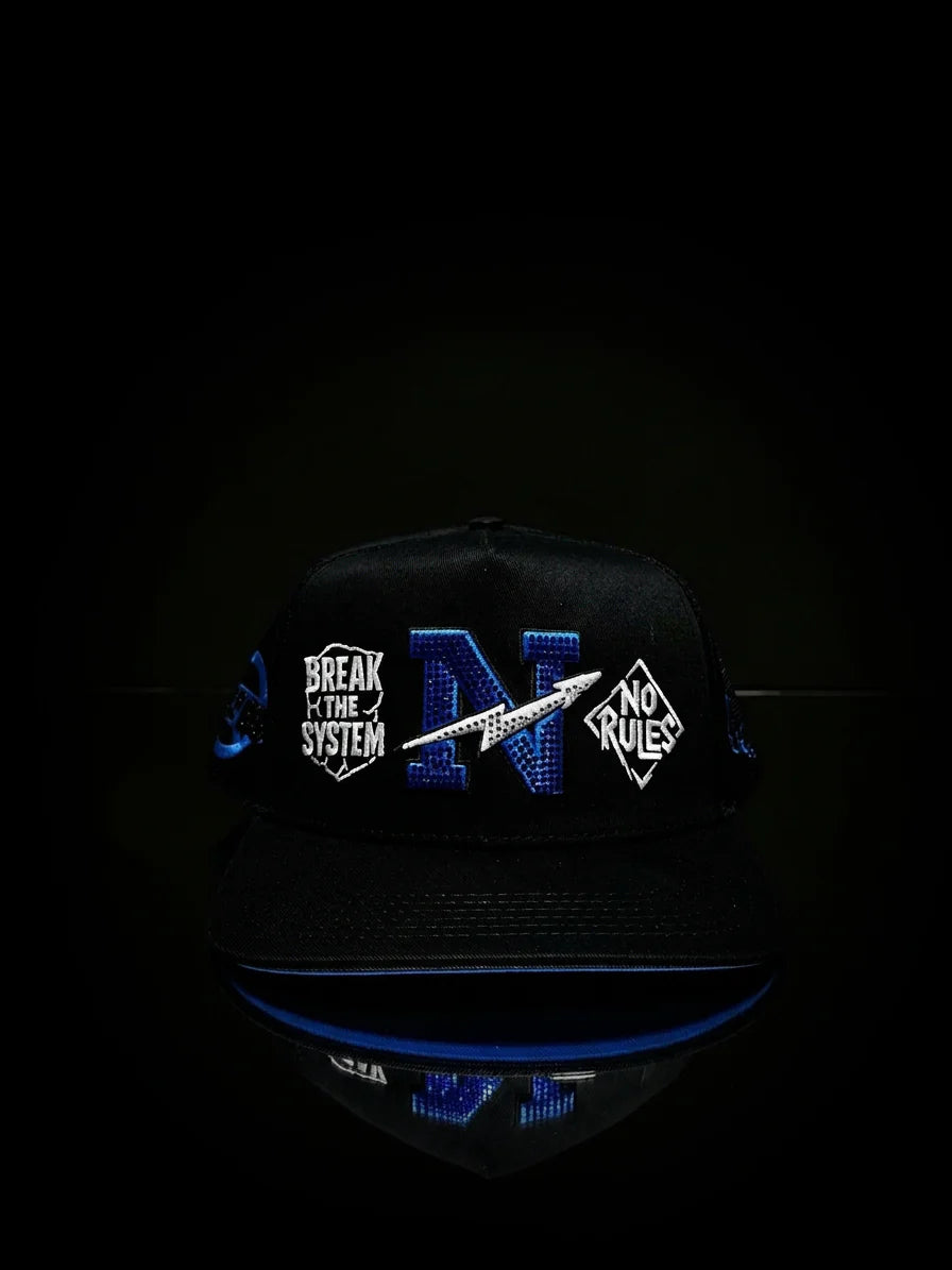 Norules Cap Black & Black (Blue "N" Accent)