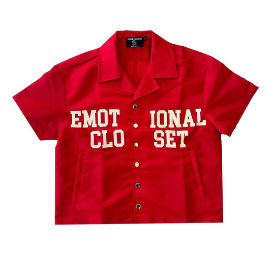 Red “Backyard” Nylon Shirt mixed emotion