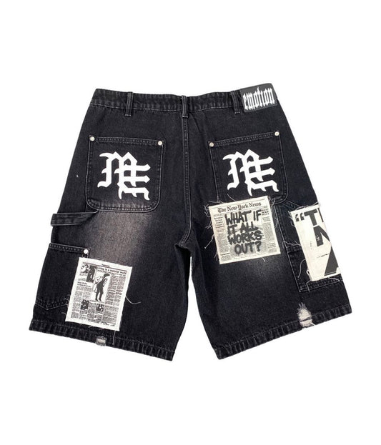 Black “AI” Denim shorts mixed emotion