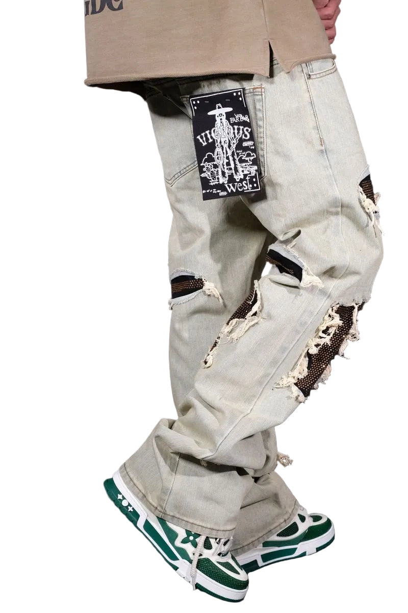 Vicious Denim - Oil Blue Studded Stone Western Fit