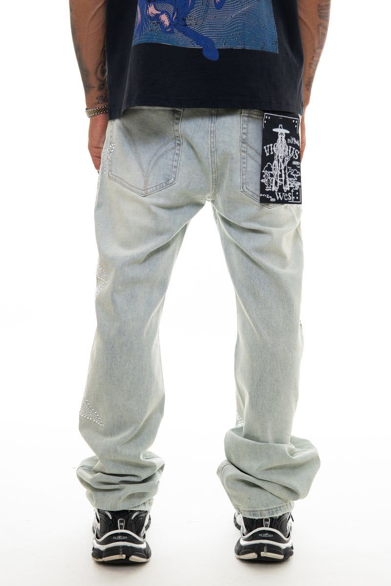 Vicious Denim - Relaxed Flare Blue Star Embellishment