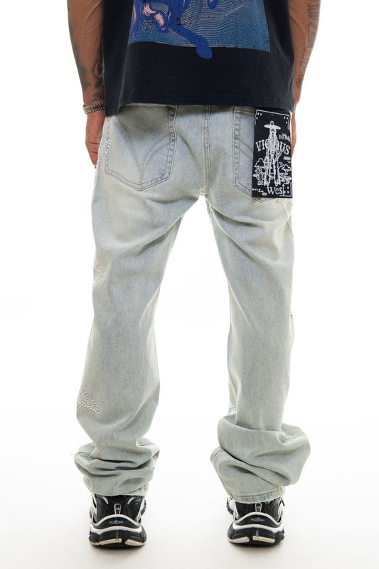Vicious Denim - Relaxed Flare Blue Star Embellishment