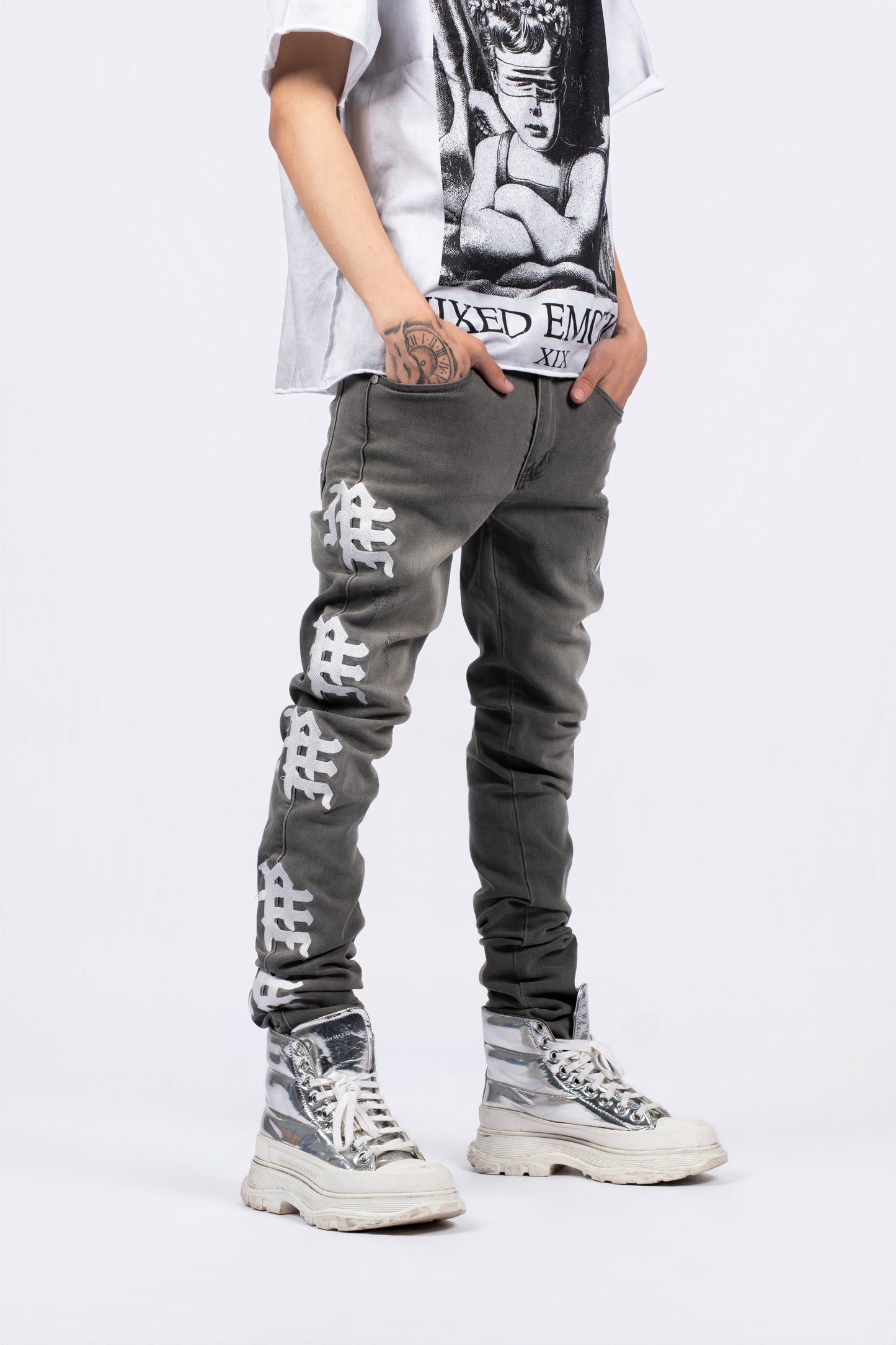 Ash’ Grey Monogram Denim - mixed emotion