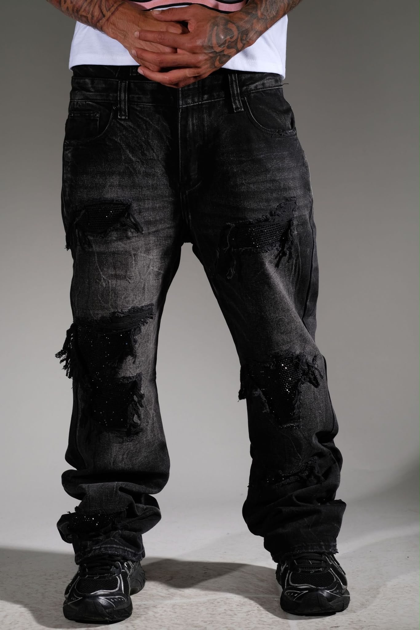 Vicious Denim - Black Studded Stone Western Fit