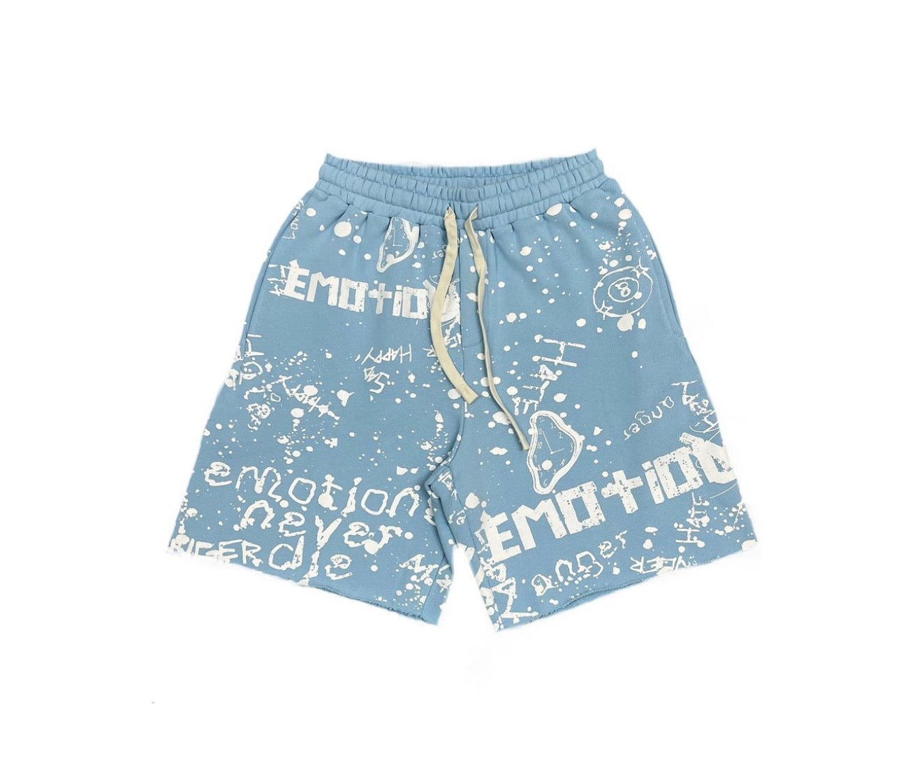 Blue 'Graffiti' shorts mixed emotion