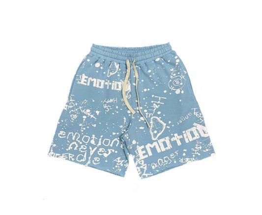 Blue 'Graffiti' shorts mixed emotion