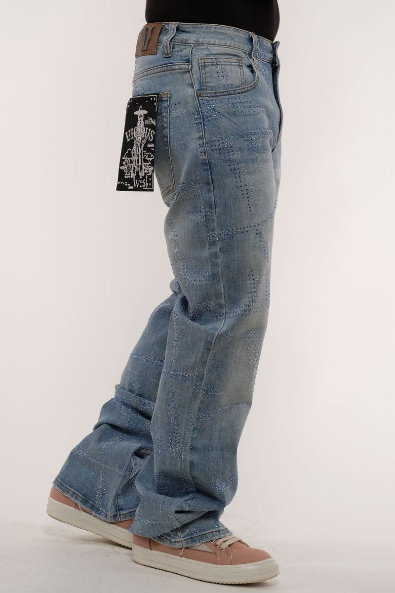 Vicious Denim - Relaxed Flare Blue Embellished