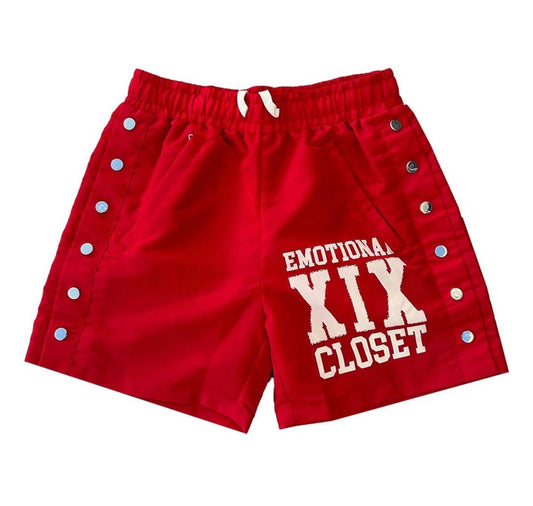 Red “Backyard” Nylon Shorts mixed emotion
