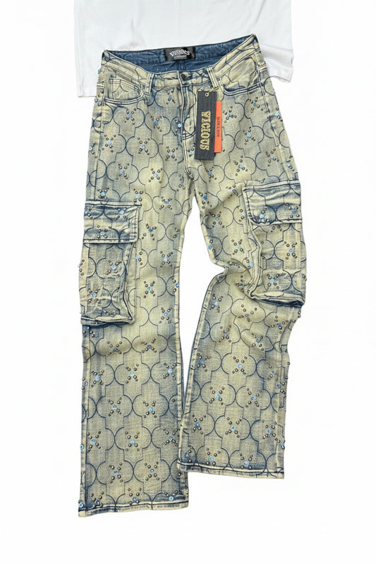 Vicious Denim - Oil Blue with Black & Blue Embellishment