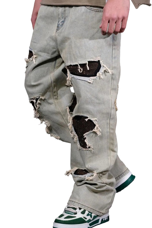Vicious Denim - Oil Blue Studded Stone Western Fit