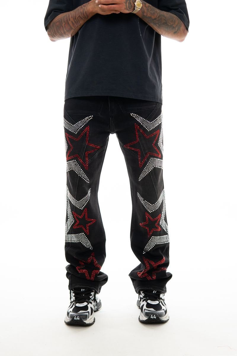 Vicious Denim - Relaxed Flared Red Star Embellishment