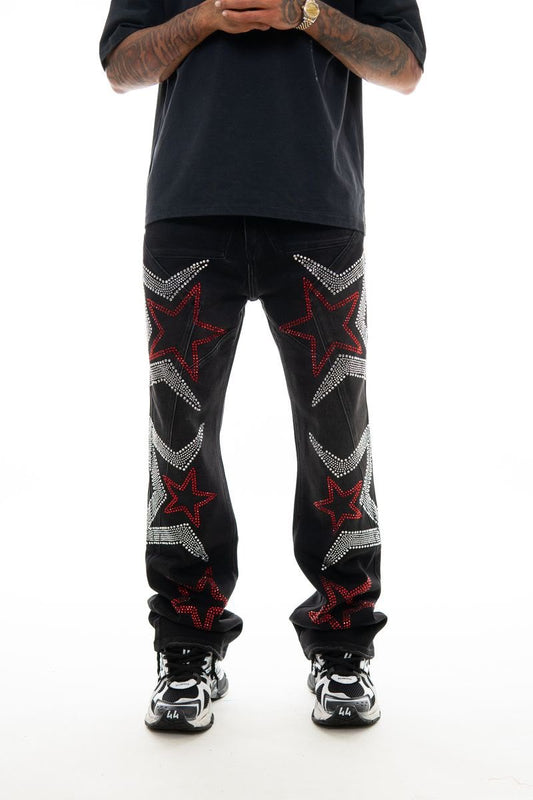 Vicious Denim - Relaxed Flared Red Star Embellishment