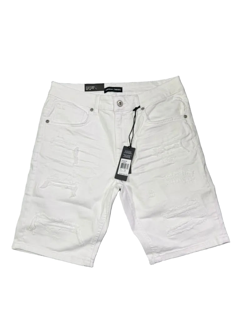 Thread Theory - White Slim Denim Shorts